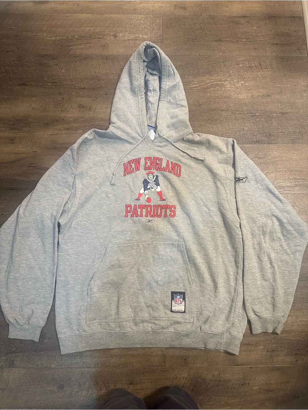 NFL New England Patriots Gray Hoodie Sweatshirt with Red Logo